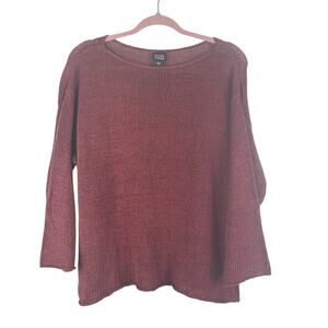 Eileen Fisher Women Lightweight Sweater Large Fish Knit Cozy Round Neck
